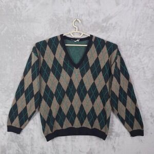 Belvedere Sweater Mens XL Beige Argyle V Neck Wool Angora Pullover Knit Preppy